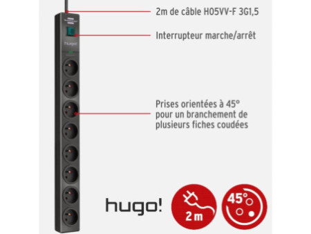 brennenstuhl Multiprise parafoudre hugo!, 8 prises, gris