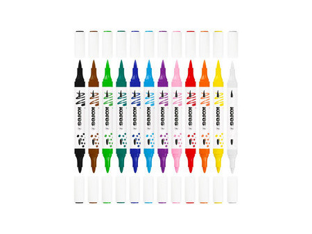 Kores Marqueur acrylique Duo, 2 pointes, étui de 12, assorti