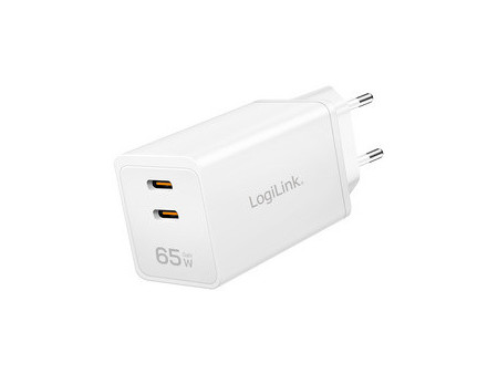 LogiLink Chargeur secteur USB, 2x USB-C PD, 65 W, blanc