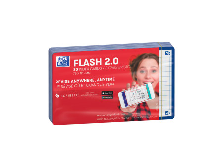Oxford Fiches 'Flash 2.0', 75x125 mm, quadrillé, bleu