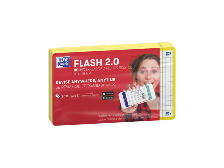 Oxford Fiches 'Flash 2.0', 75 x 125 mm, quadrillé, jaune