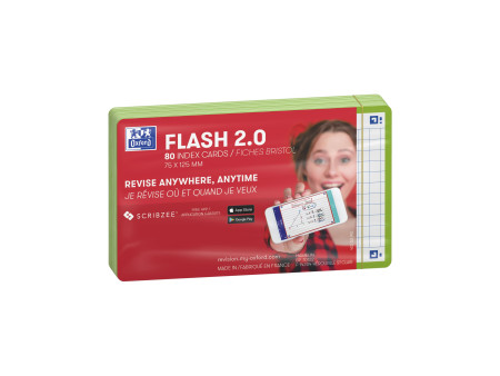Oxford Fiches 'Flash 2.0', 75 x 125 mm, quadrillé, vert