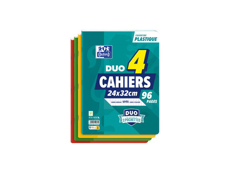 Oxford Cahier à pochettes DUO, 240 x 320 mm, seyès,pack de 4