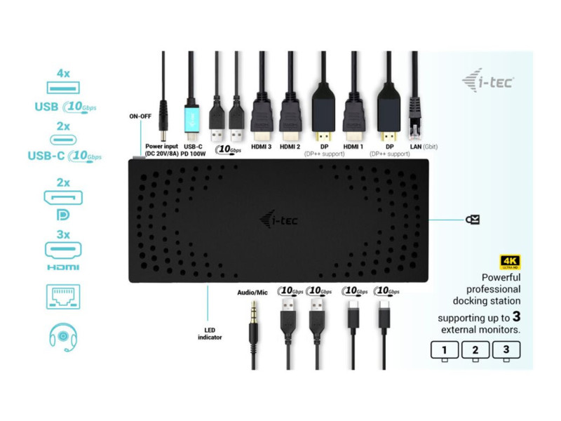 I-TEC USB3.0/USB-C/TB 3x4K Dock G2 PD100