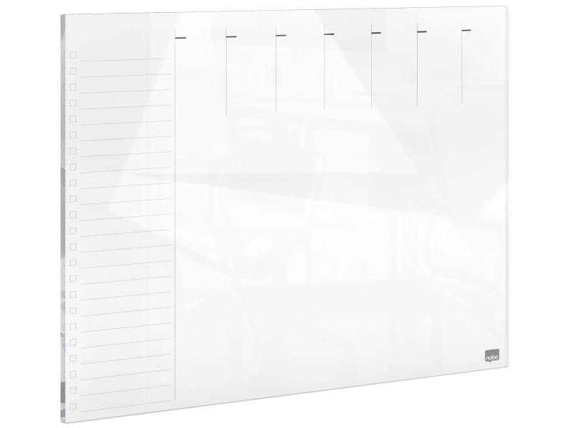 nobo Tableau blanc en verre planning hebdomadaire, blanc