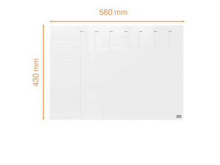 nobo Tableau blanc en verre planning hebdomadaire, blanc