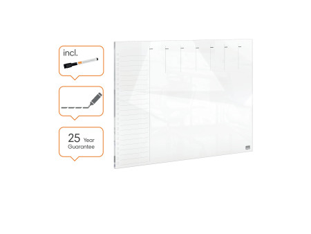nobo Tableau blanc en verre planning hebdomadaire, blanc