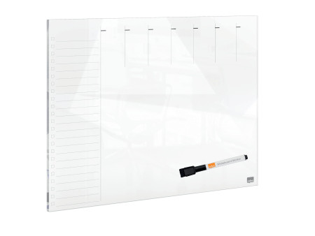 nobo Tableau blanc en verre planning hebdomadaire, blanc