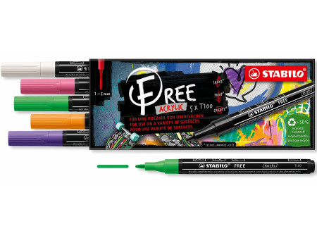 STABILO Marqueur acrylique FREE T100, set de 5 'Spring'