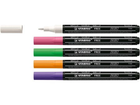 STABILO Marqueur acrylique FREE T100, set de 5 'Spring'