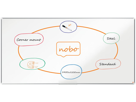 nobo Tableau blanc mural Premium Plus acier, (L)2.400 x