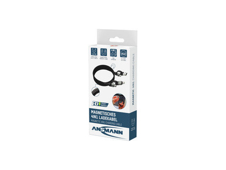 ANSMANN Câble magnétique charge et données 4en1, 1,2 m, noir