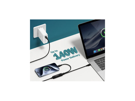 DIGITUS Câble de charge USB-C 2 en 1, 140 W, 1,8 m, noir