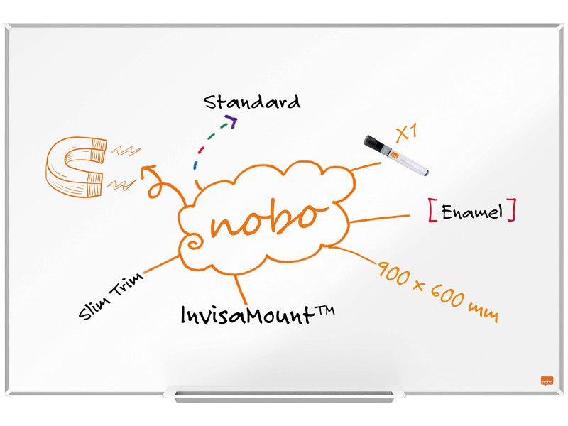 nobo Tableau blanc mural Impression Pro Emaille, (L)900 x