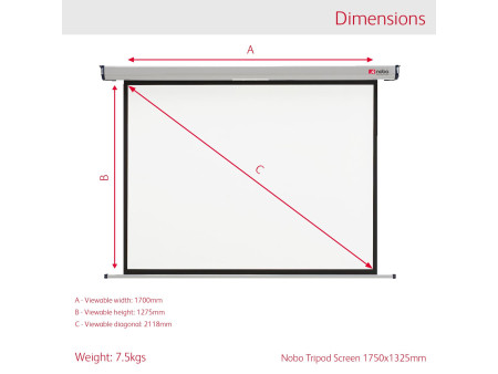 nobo Ecran de projection Standard, (L)1.750 x (H)1.325 mm