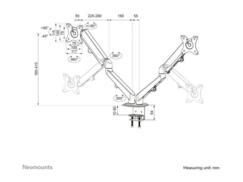 NEOMOUNTS Gas Spring Mount clamp/grommet