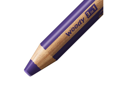 STABILO Crayon multi-talents woody 3 en 1, rond, violet