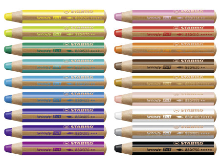 STABILO Crayon multi-talents woody 3 en 1, étui carton de 18