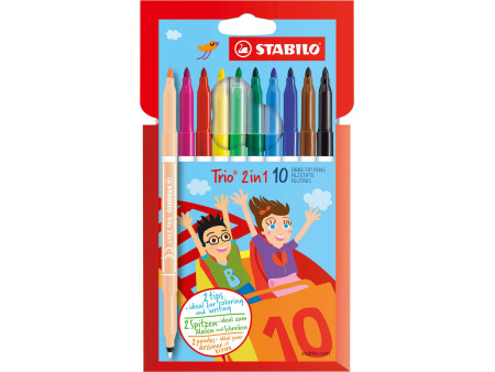 STABILO Feutre/feutre à pointe fine Trio 2en1 enfants, étui