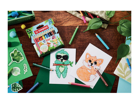 STABILO Crayon de couleur Trio Animal Vibes, étui de 12