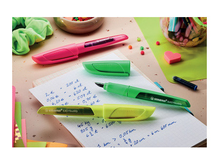 STABILO Stylo plume EASYbuddy FLUO L/M, présentoir de 16