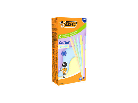 BIC Stylo à bille Cristal Pastel, trait bleu, 20 pièces