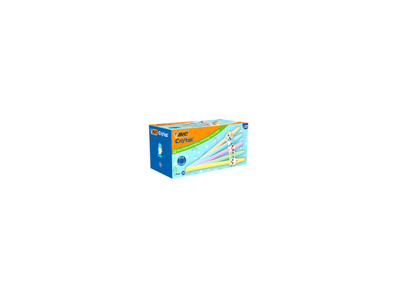 BIC Stylo à bille Cristal Pastel Figurine, carton de 20