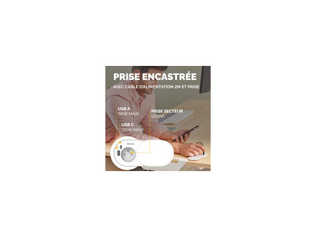 Fellowes Prise encastrée pour table Power Spot type E, blanc
