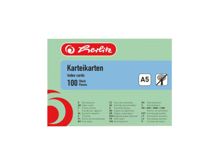 herlitz Fiches bristol, A5, ligné, vert