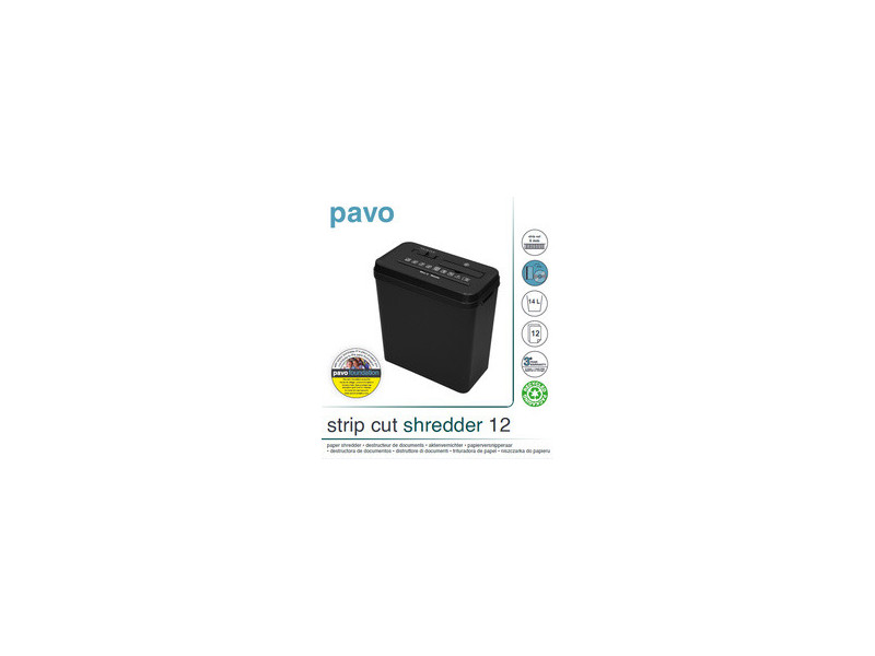 pavo Destructeur de documents Stripcut 12, bandes 6 mm, noir