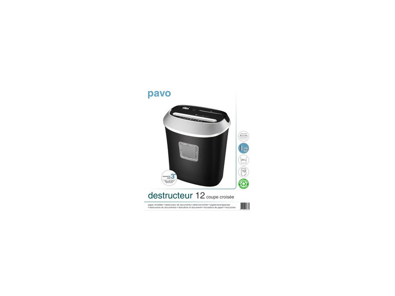 pavo Destructeur de documents Crosscut 12, particules, noir