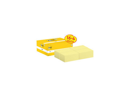 Post-it Bloc-notes adhésif, 76 x 76 mm, jaune, 18+6 gratuits