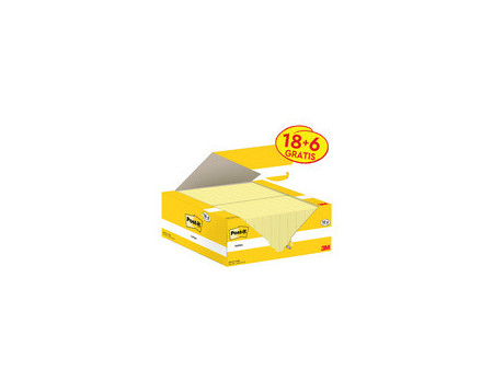 Post-it Bloc-notes adhésif, 76 x 76 mm, jaune, 18+6 gratuits