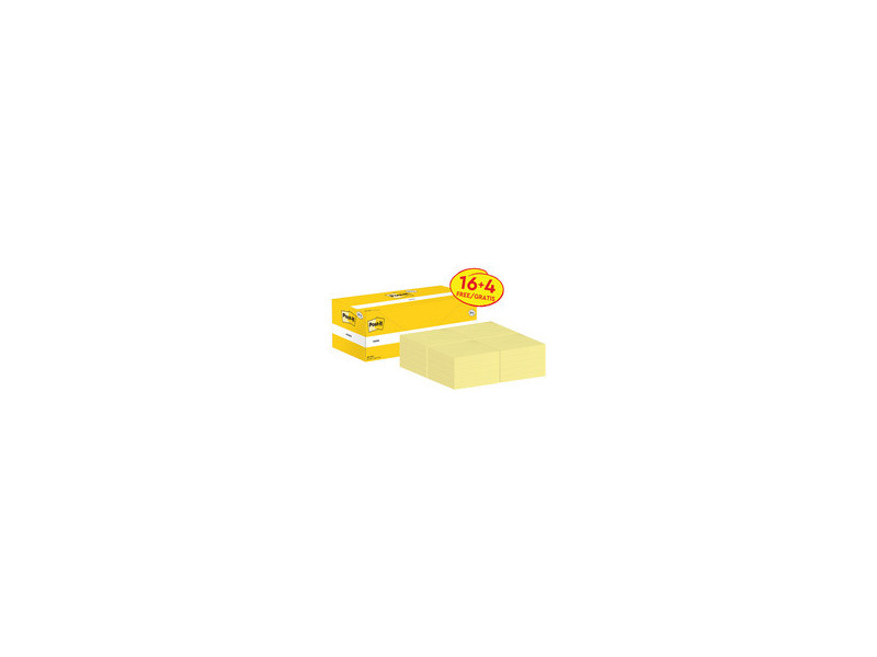 Post-it Bloc-notes adhésif, 127x76 mm, jaune, 18+6 gratuits