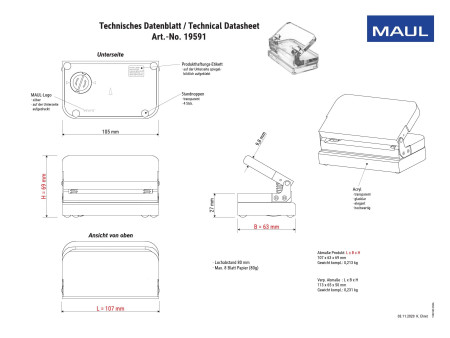MAUL Perforatrice, en acrylique , transparent