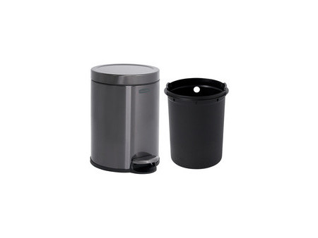 Rubbermaid Poubelle à pédale, ronde, 6 litres, gris foncé