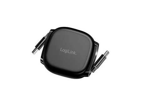 LogiLink Câble USB 2.0, USB-C - USB-C, rétractable, noir