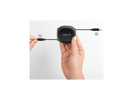 LogiLink Câble USB 2.0, USB-C - USB-C, rétractable, blanc