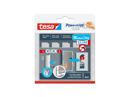 tesa Languette adhésive Powerstrip CLICK MEDIUM Slim, blanc