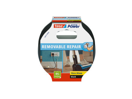 tesa Ruban adhésif toilé extra Power REMOVABLE REPAIR, noir