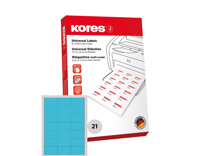 Kores Etiquette universelle, 70 x 42,3 mm, bleu
