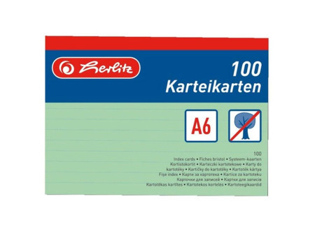 herlitz Fiches bristol, A6, ligné, vert