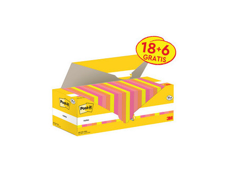 Post-it Bloc-notes adhésif, 76x76 mm, coloré, 18+6 gratuits