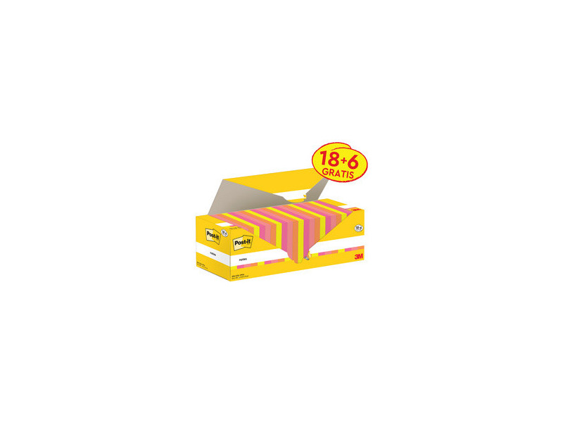 Post-it Bloc-notes adhésif, 76x76 mm, coloré, 18+6 gratuits