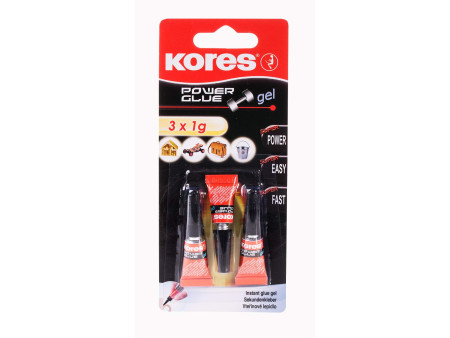 Kores colle instantanée 'PowerGlue' en gel, 3 tubes de 1 g,