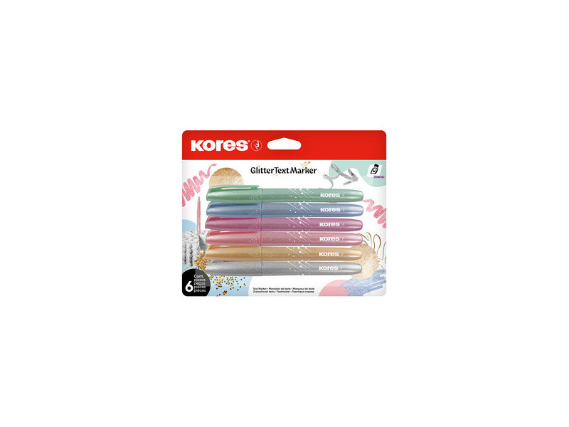 Kores Surligneur 'Glitter', en forme de stylo, set de 6