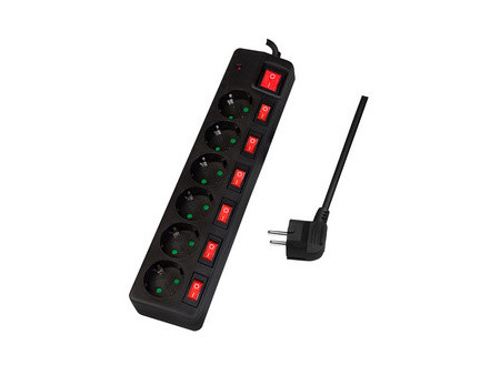 LogiLink Multiprise Euro, 6 prises, interrupteurs général