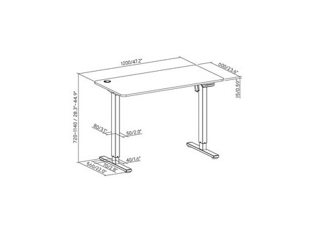 LogiLink Bureau assis-debout, (L)1.200 mm, noir/marron