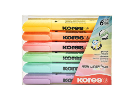 Kores Surligneur 'HIGH LINER PLUS', couleurs pastel, étui 6