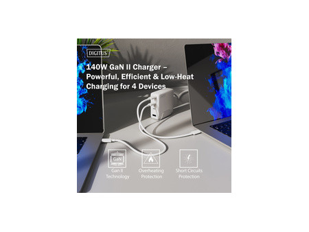 DIGITUS Chargeur secteur USB GaN, 3x USB-C / 1x USB-A, 140 W